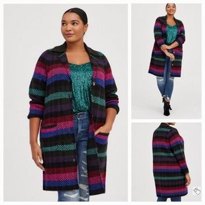 NWT Torrid Coatigan Collared Cardigan Black Multi-Color Plaid Sweater Size 0x 12